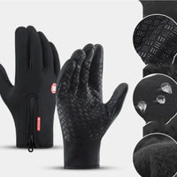 Mandotos WarmRide Touch Gloves in black, featuring touchscreen-compatible fingertips for cold weather outdoor use.