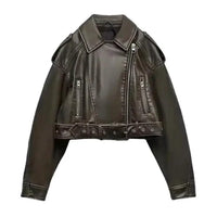 Mandotos washed faux leather jacket featuring a classic design with a smooth, distressed leather finish and stylish collar detail.