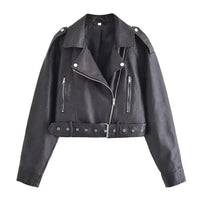 Mandotos washed faux leather jacket showing front view with collar and zipper, stylish casual outerwear for men and women.