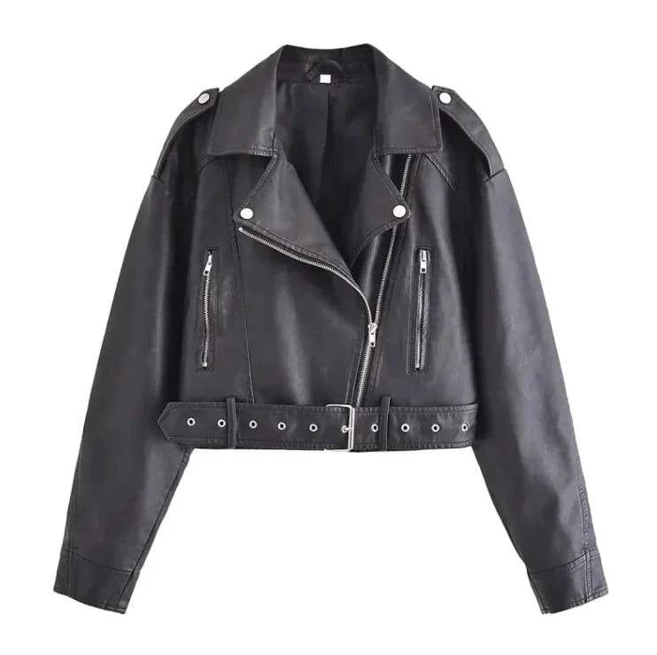 Mandotos washed faux leather jacket showing front view with collar and zipper, stylish casual outerwear for men and women.