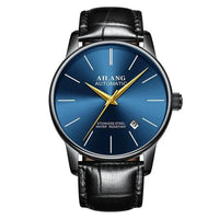 Mandotos men's automatic mechanical watch with black dial, silver case, and stainless steel band.