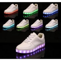 White MANDOTOS light-up shoes featuring illuminated soles and stylish design, ideal for kids and casual wear.