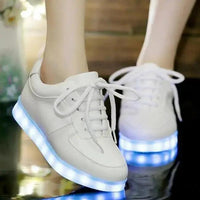 Mandotos white light-up shoes with illuminated soles and stylish design for kids or teens.