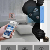 Mandotos WiFi wireless CCTV IP camera for home security, showing a sleek black monitor with camera lens and connection indicators.