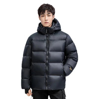 Mandotos winter black and gold down jacket for couples, featuring stylish, insulated outerwear suitable for cold weather.