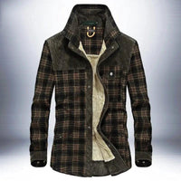 Mandotos men's winter jacket with thick fleece lining, pure cotton plaid design, military style coat for cold weather.
