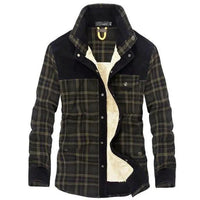 Men's winter jacket by Mandotos featuring thick warm fleece, pure cotton plaid design, and military-style coat.