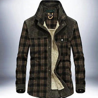 Mandotos men's winter jacket with thick warm fleece lining, pure cotton plaid design, military style coat for cold weather.