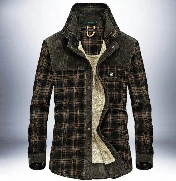 Mandotos men's winter jacket with thick warm fleece lining, pure cotton plaid design, military style coat for cold weather.