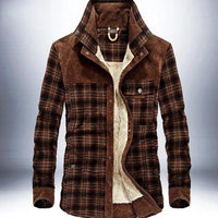 Mandotos men's winter jacket with thick warm fleece, pure cotton plaid design, military style coat for cold weather.