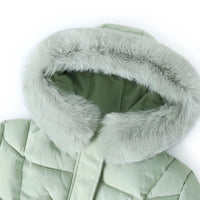 Mandotos winter long coat with thickened fur collar, stylish outerwear for cold weather, black with button details.