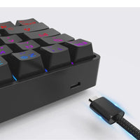 Mandotos wireless Bluetooth mechanical keyboard with dual-mode charging, featuring compact design and mechanical keys for comfortable typing.