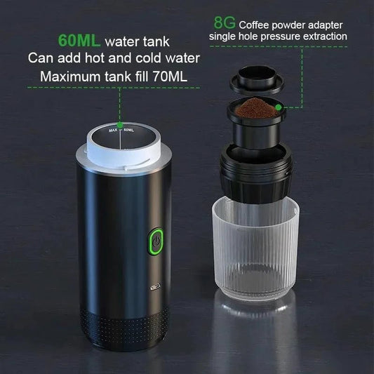 Wireless Electric Portable Espresso Coffee Machine for Car & Home Camping Coffee Maker 3-in-1 Capsule Powder Travel Coffee Maker - MANDOTOS