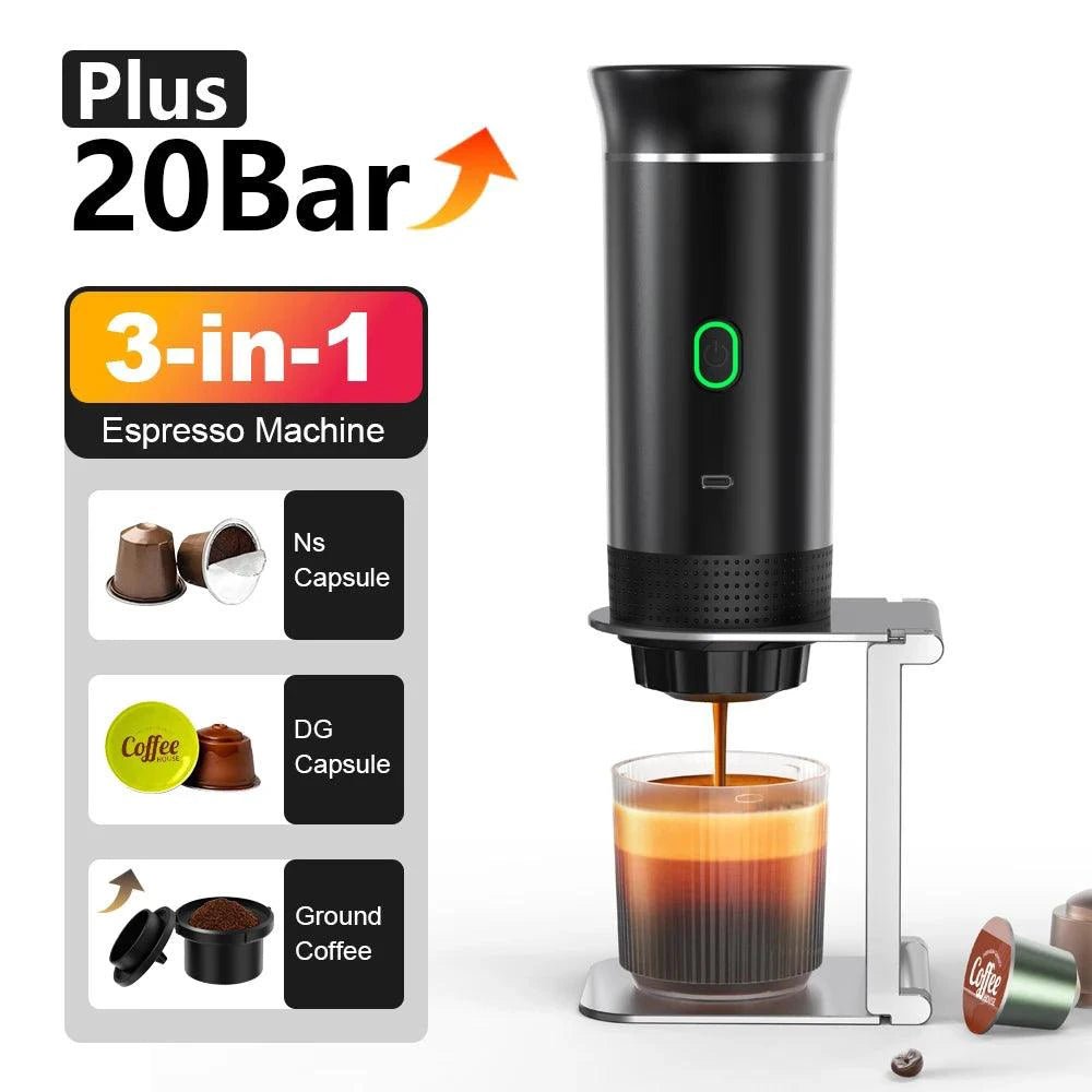 Wireless Electric Portable Espresso Coffee Machine for Car & Home Camping Coffee Maker 3-in-1 Capsule Powder Travel Coffee Maker - MANDOTOS
