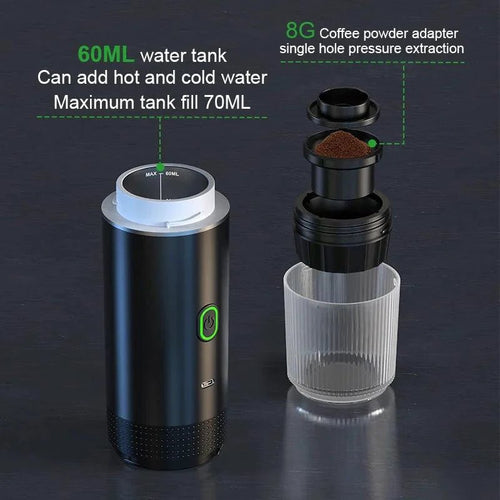 Wireless Electric Portable Espresso Coffee Machine for Car & Home Camping Coffee Maker 3-in-1 Capsule Powder Travel Coffee Maker - MANDOTOS