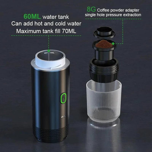 Wireless Electric Portable Espresso Coffee Machine for Car & Home Camping Coffee Maker 3-in-1 Capsule Powder Travel Coffee Maker - MANDOTOS