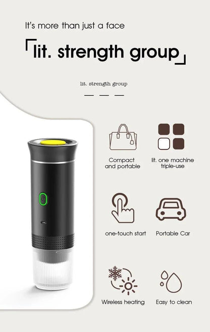 Wireless Electric Portable Espresso Coffee Machine for Car & Home Camping Coffee Maker 3-in-1 Capsule Powder Travel Coffee Maker - MANDOTOS