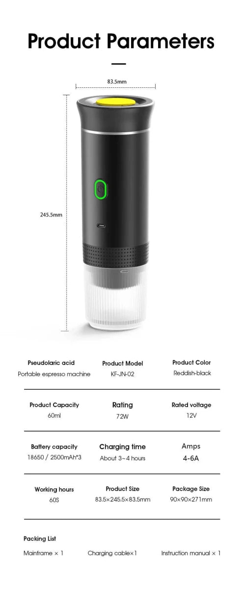 Wireless Electric Portable Espresso Coffee Machine for Car & Home Camping Coffee Maker 3-in-1 Capsule Powder Travel Coffee Maker - MANDOTOS