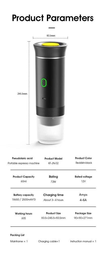 Wireless Electric Portable Espresso Coffee Machine for Car & Home Camping Coffee Maker 3-in-1 Capsule Powder Travel Coffee Maker - MANDOTOS