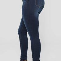 Women’s high waist stretch denim skinny jeans by MANDOTOS, full length solid color pants with a flattering hip lift design.