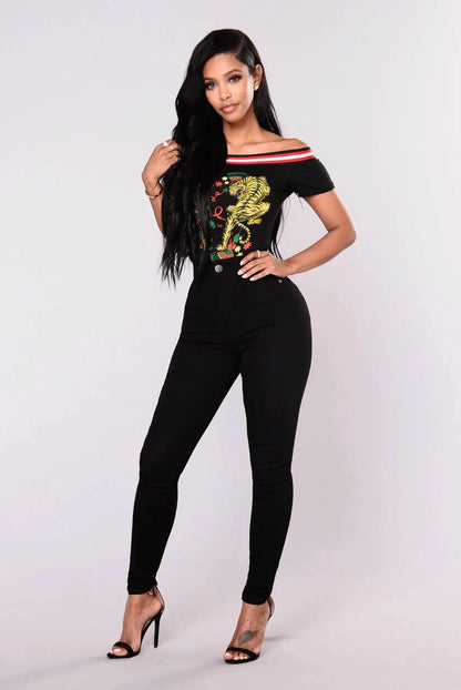 Women High Waist Stretch Hip Lift Denim Skinny Pants Jeans Full Length Sexy Slim Bleachded Solid Color Pants - MANDOTOS