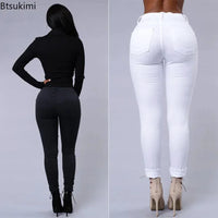 Women's stretch skinny ripped denim jeans by MANDOTOS, high waist, washed denim, casual Y2K style, tapered fit, casual trousers