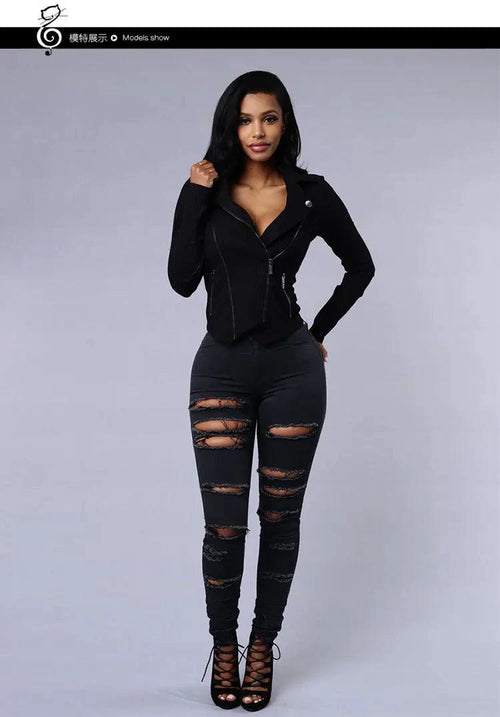 2025 Women's Stretch Skinny Ripped Hole Washed Denim Jeans Female High Waist Pencil Y2k Pants Jeans Ladies Casual Trousers Pants - MANDOTOS