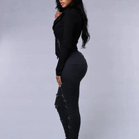 Mandotos women's high waist stretch skinny ripped washed denim jeans with holes, casual Y2K style, suitable for women.