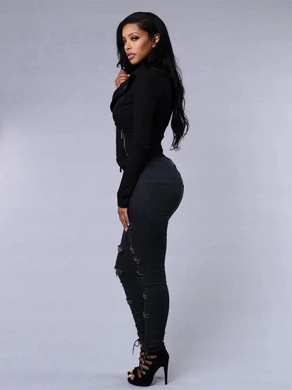 2025 Women's Stretch Skinny Ripped Hole Washed Denim Jeans Female High Waist Pencil Y2k Pants Jeans Ladies Casual Trousers Pants - MANDOTOS