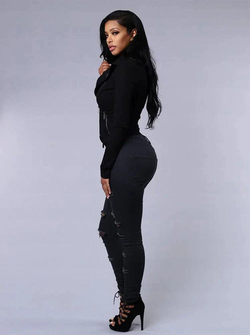 2025 Women's Stretch Skinny Ripped Hole Washed Denim Jeans Female High Waist Pencil Y2k Pants Jeans Ladies Casual Trousers Pants - MANDOTOS