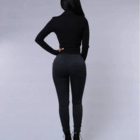 Mandotos women's high waist stretch skinny ripped denim jeans with washed finish, casual Y2K-style pencil pants for women.