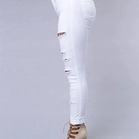 Mandotos women's high-waist stretch skinny ripped denim jeans with washed finish, casual Y2K style pants for women.