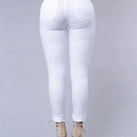 Mandotos women's high waist stretch skinny ripped denim jeans with distressed holes, casual Y2K style, casual trousers for women