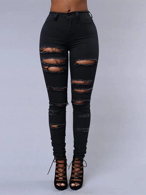 2025 Women's Stretch Skinny Ripped Hole Washed Denim Jeans Female High Waist Pencil Y2k Pants Jeans Ladies Casual Trousers Pants - MANDOTOS