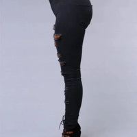 Mandotos women's high waist skinny ripped washed denim jeans with distressed holes, casual Y2K style, perfect for everyday wear.