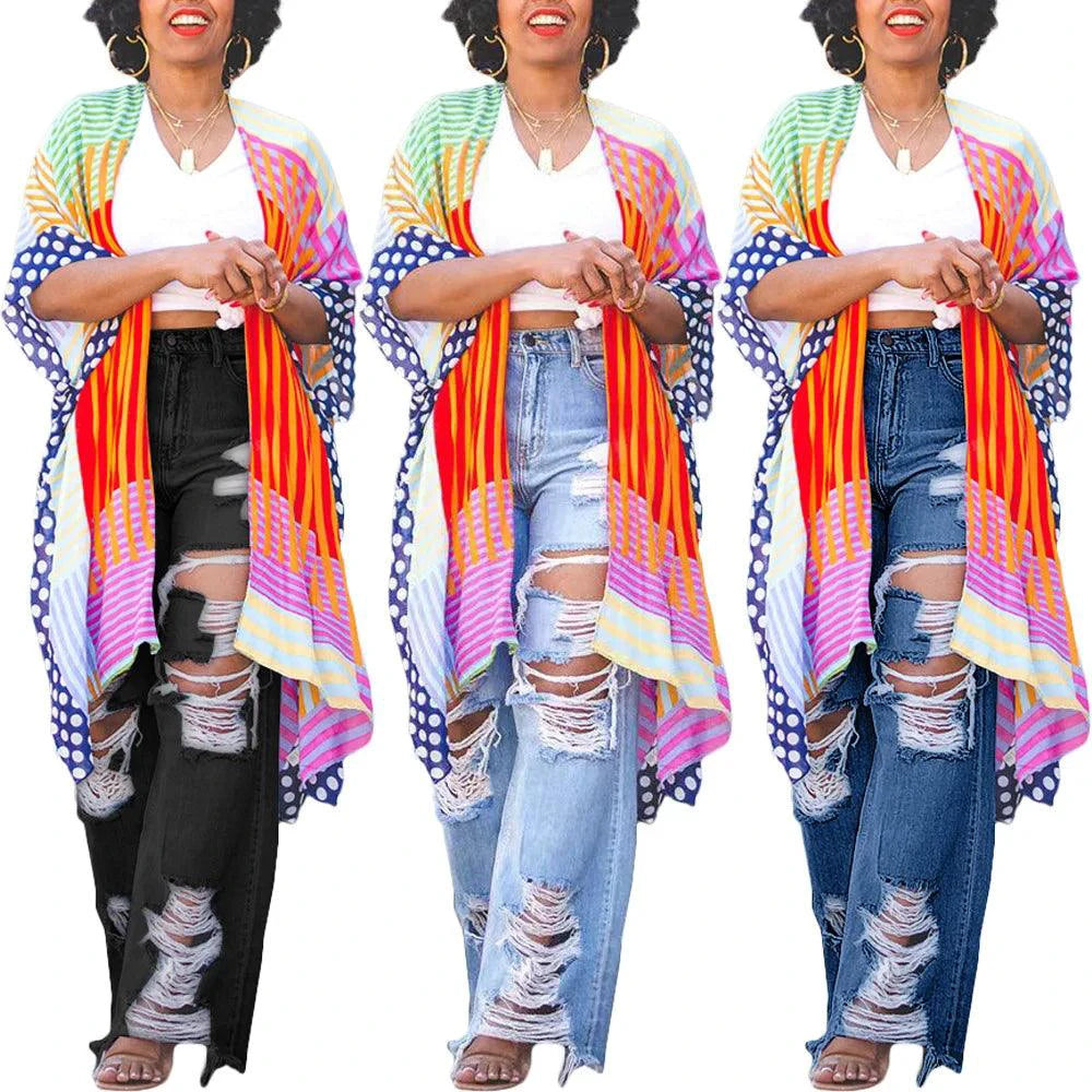 Burnt Flower High Waist Jeans - Trendy Women's Casual Denim Trousers for Spring/Summer 2025 - MANDOTOS