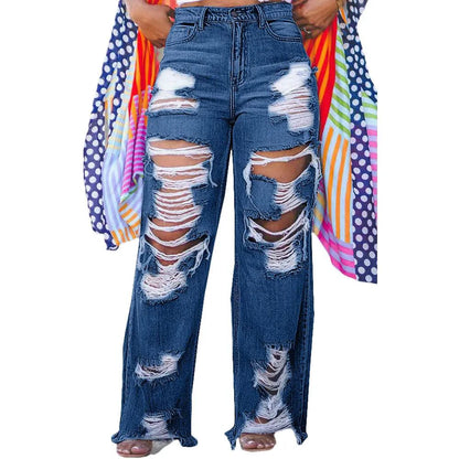 Burnt Flower High Waist Jeans - Trendy Women's Casual Denim Trousers for Spring/Summer 2025 - MANDOTOS