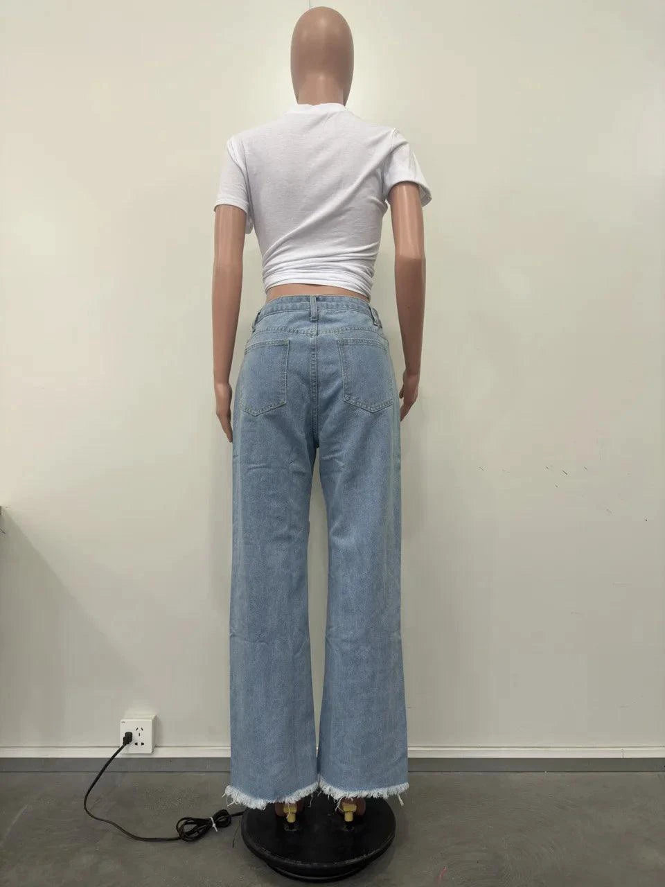 Burnt Flower High Waist Jeans - Trendy Women's Casual Denim Trousers for Spring/Summer 2025 - MANDOTOS