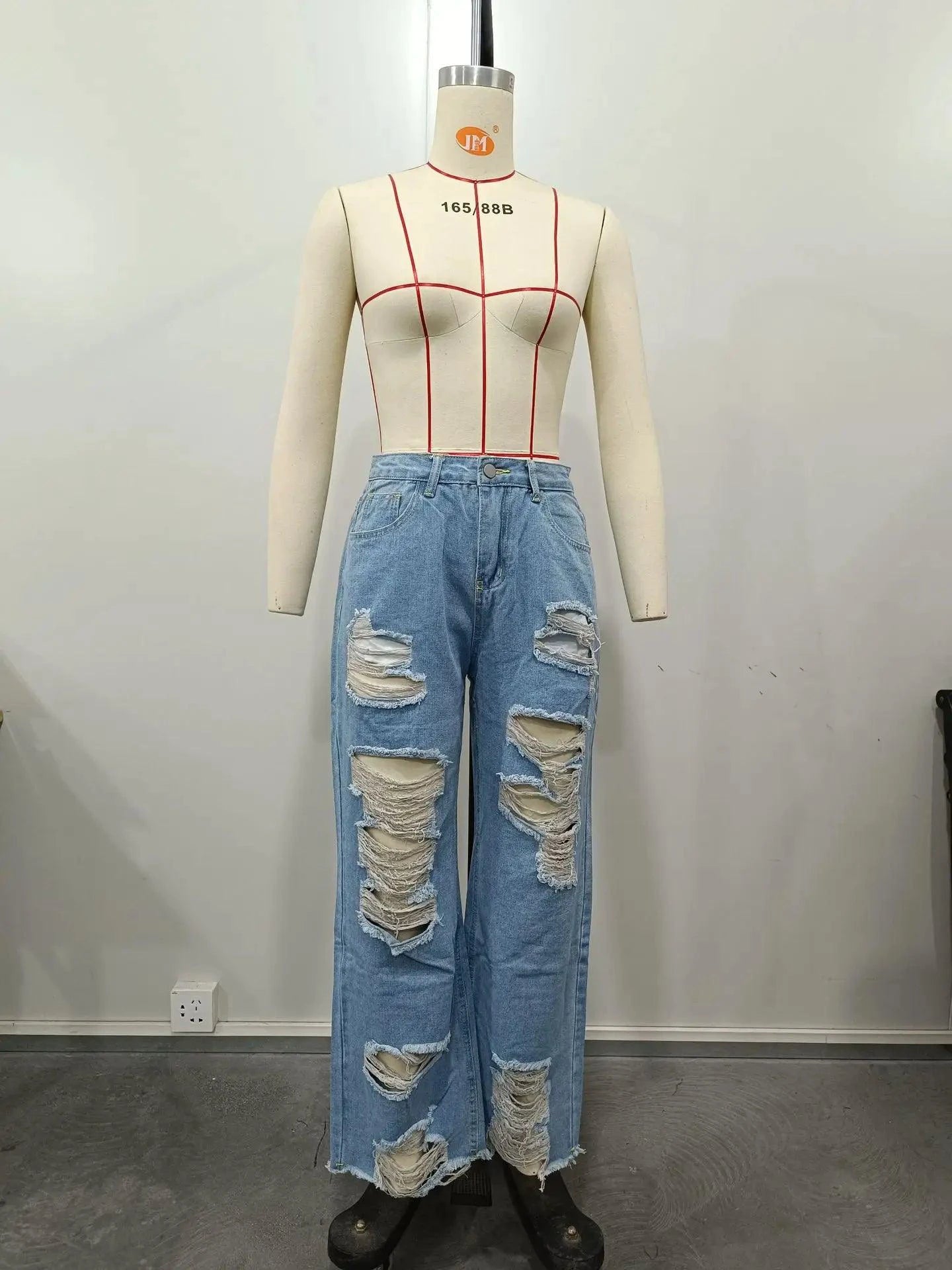 Mandotos Burnt Flower high waist jeans for women, casual denim trousers with floral design, perfect for spring and summer wear.