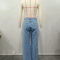Mandotos burnt flower high waist women's jeans, casual denim trousers with floral print, perfect for spring and summer wear.
