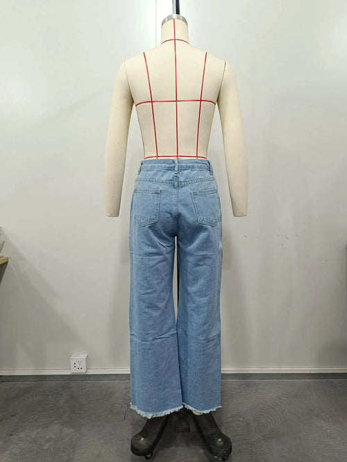 Mandotos burnt flower high waist women's jeans, casual denim trousers with floral print, perfect for spring and summer wear.