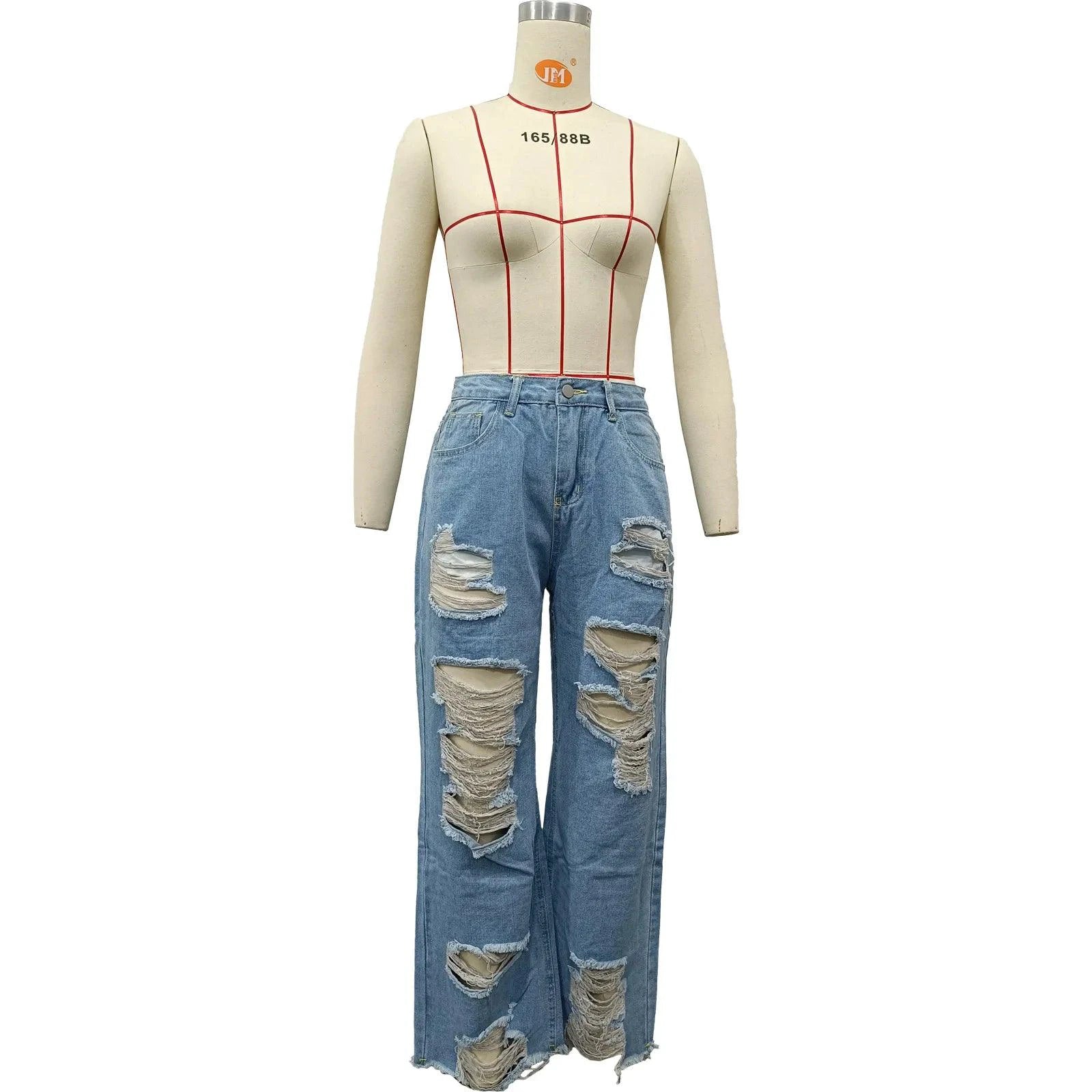 Burnt Flower High Waist Jeans - Trendy Women's Casual Denim Trousers for Spring/Summer 2025 - MANDOTOS