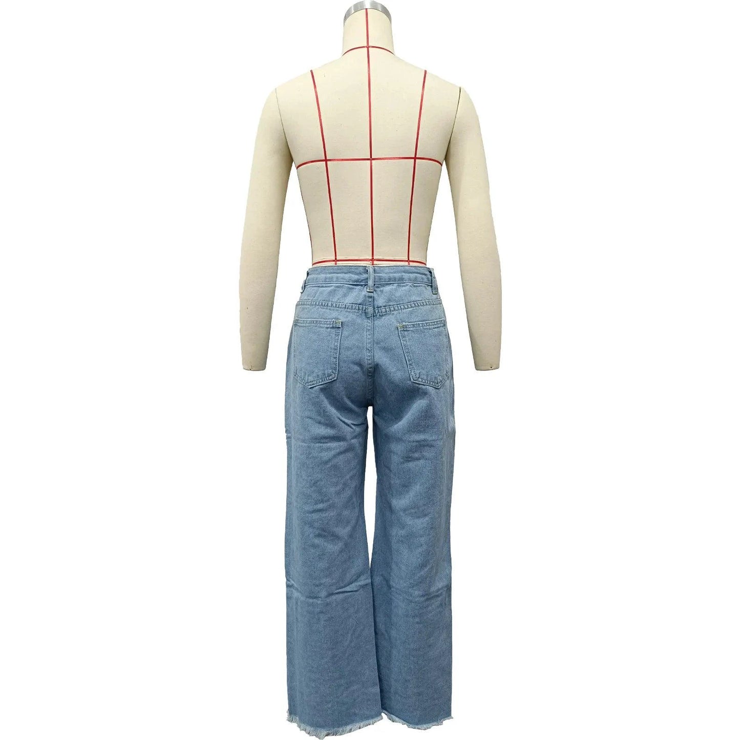 Mandotos burnt flower high waist women's jeans, trendy casual denim trousers for spring and summer wear.