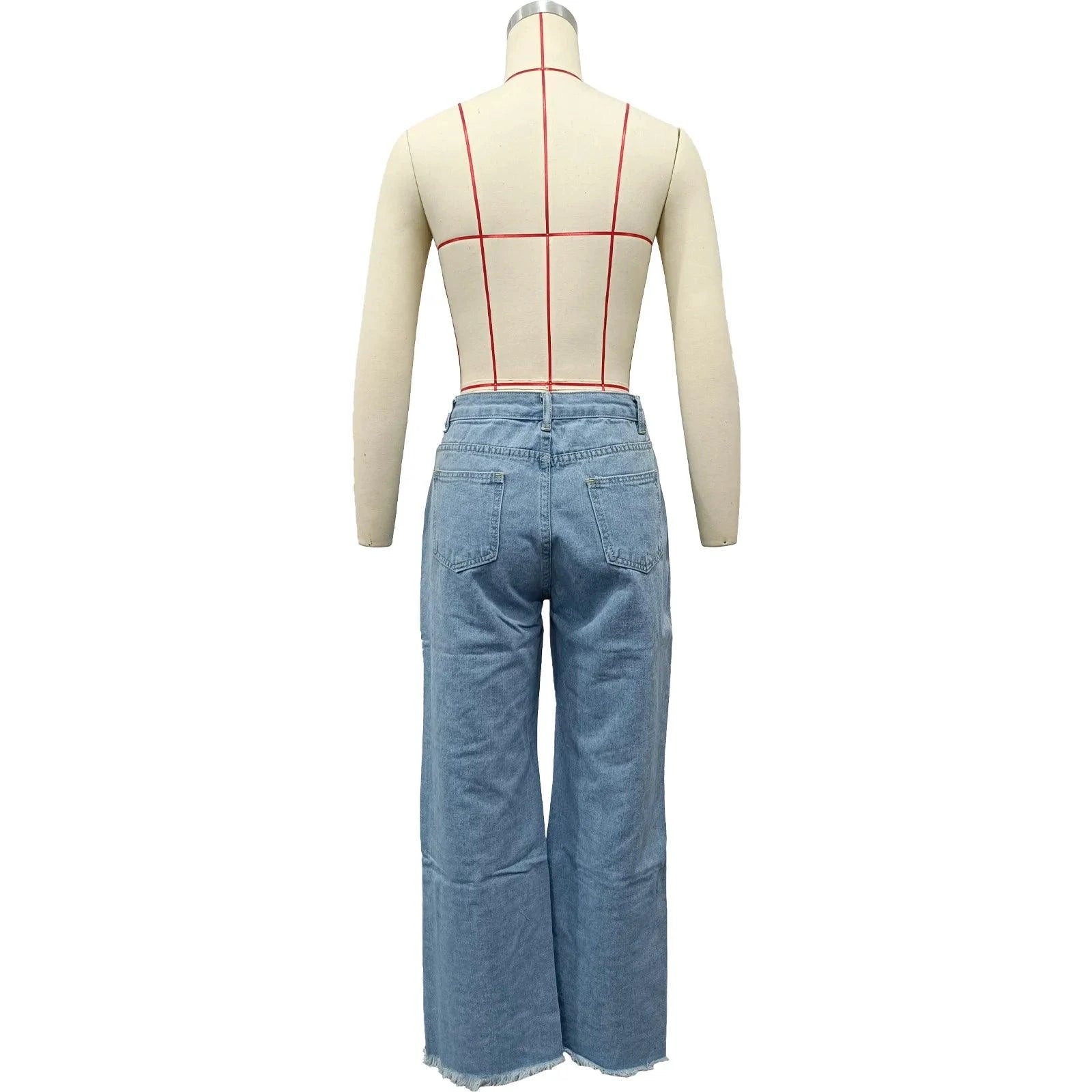 Burnt Flower High Waist Jeans - Trendy Women's Casual Denim Trousers for Spring/Summer 2025 - MANDOTOS