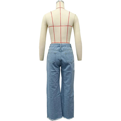 Burnt Flower High Waist Jeans - Trendy Women's Casual Denim Trousers for Spring/Summer 2025 - MANDOTOS