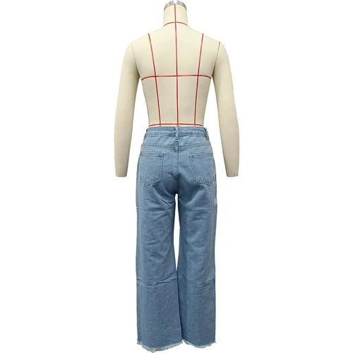Mandotos burnt flower high waist women's jeans, trendy casual denim trousers for spring and summer wear.