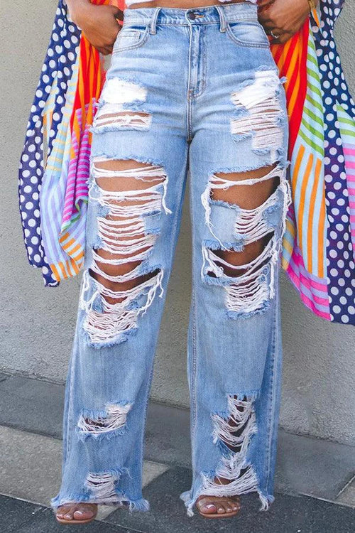 Burnt Flower high waist jeans for women by MANDOTOS, trendy casual denim trousers perfect for spring and summer.