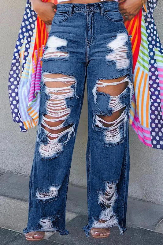 Burnt Flower high waist jeans for women by MANDOTOS, trendy casual denim trousers perfect for spring and summer wear.