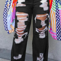 Mandotos women's high waist burnt flower jeans with casual denim style, perfect for spring and summer.
