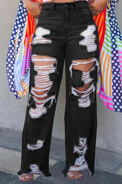 Burnt Flower High Waist Jeans - Trendy Women's Casual Denim Trousers for Spring/Summer 2025 - MANDOTOS